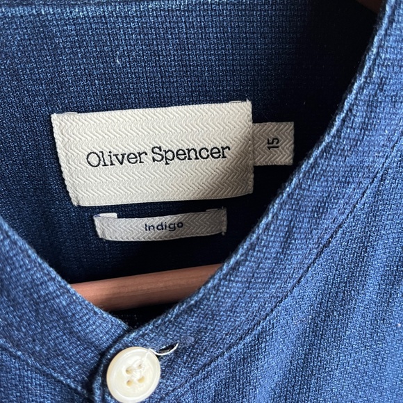 Indigo Collarless L/S Button Down - Sz 15 - SMALL - Picture 2 of 3